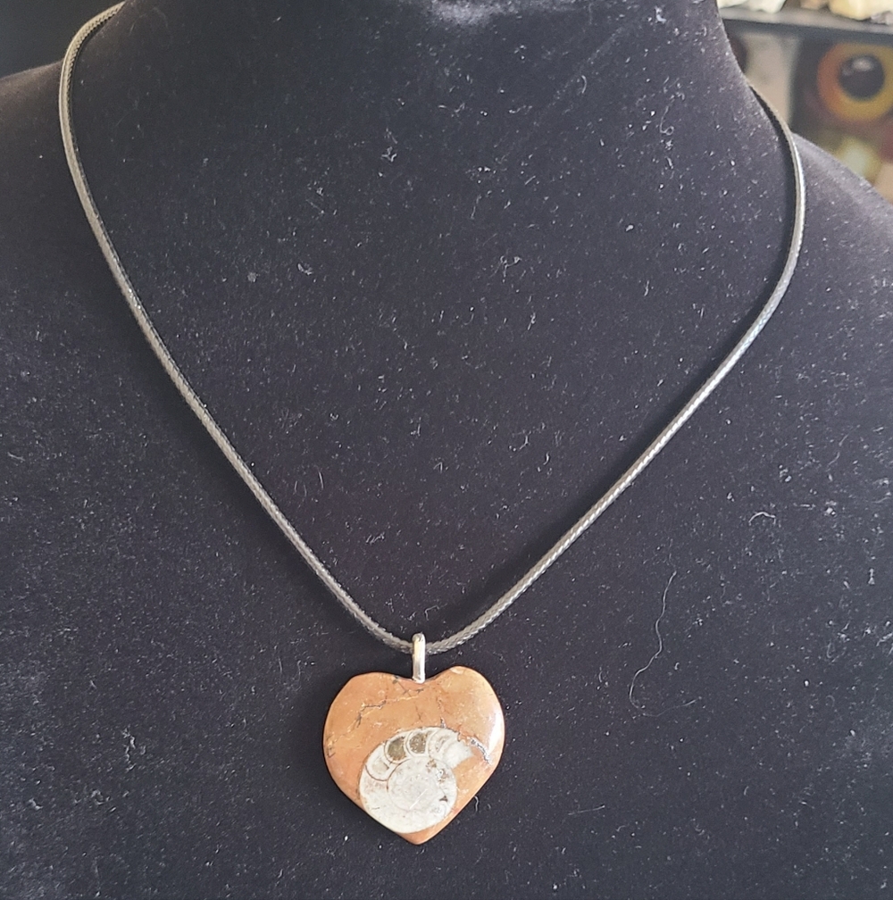 Heart Fossil Pendant Necklace in Brown